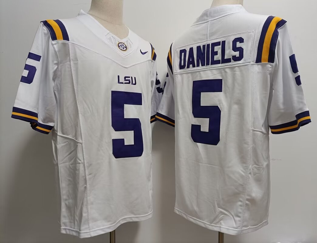 2024 NCAA Men LSU Tigers 5 Jayden Daniels white Nike jersey